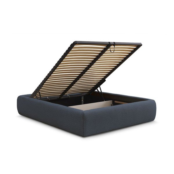 Tumši zila polsterēta divvietīga gulta ar veļas kasti/bez galvgaļa un ar redelēm 180x200 cm Inera – Bobochic Paris-image-3