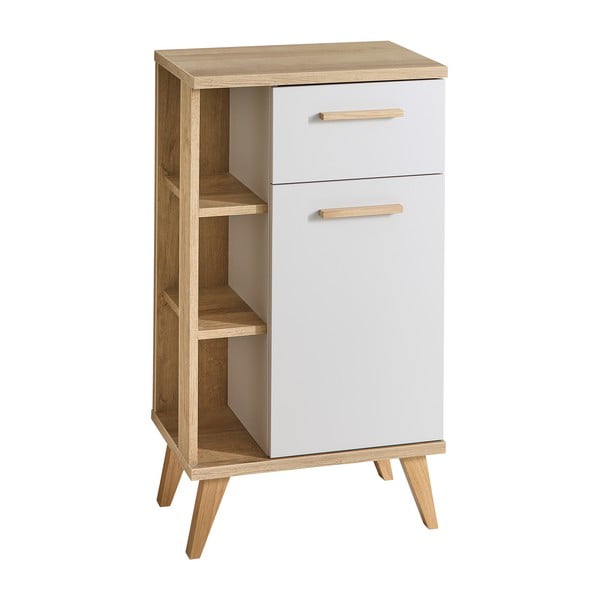 Krēmkrāsas/dabīga toņa zems vannas istabas skapis ar ozolkoka imitāciju 50,5x89,5 cm Quickset 966 – Pelipal