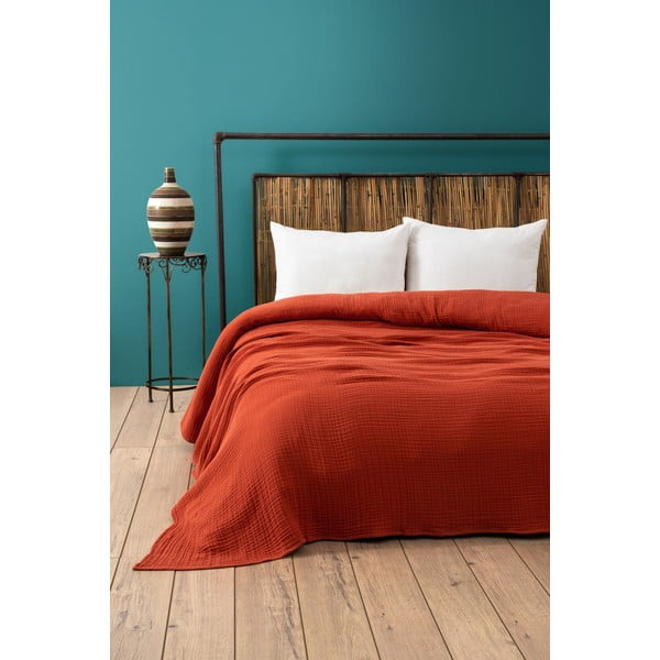 Ķieģeļu sarkans muslīna gultas pārklājs 220x250 cm Muslin – Mijolnir