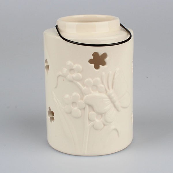 Krēmkrāsas keramikas laterna Dakls Butterfly