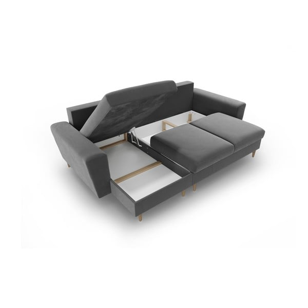 Gaiši pelēks samta salokāms stūra dīvāns ar uzglabāšanas vietu Kyoto – Cosmopolitan Design-image-3