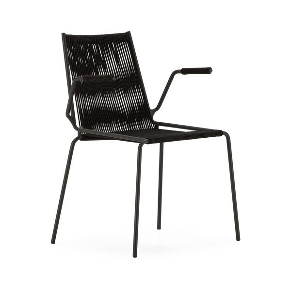 Melni metāla pusdienu krēsli ar roku balstiem/saliekami vieni uz otra (2 gab.) Emily – Marckeric