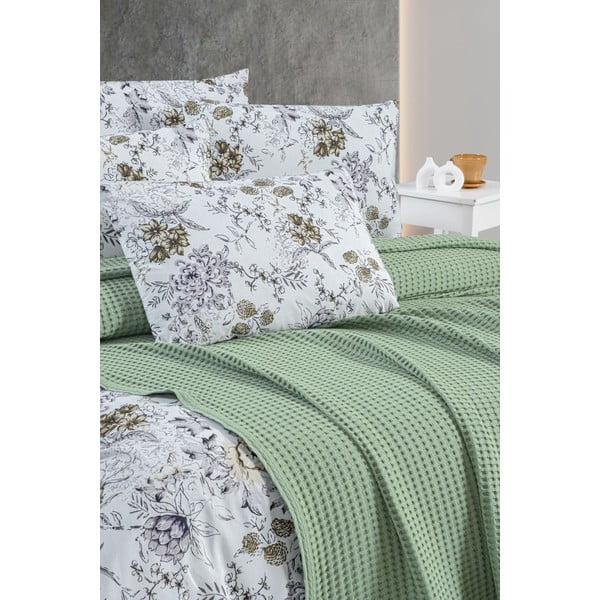 Zaļš kokvilnas gultas pārklājs 220x240 cm Waffle – Mila Home-image-1