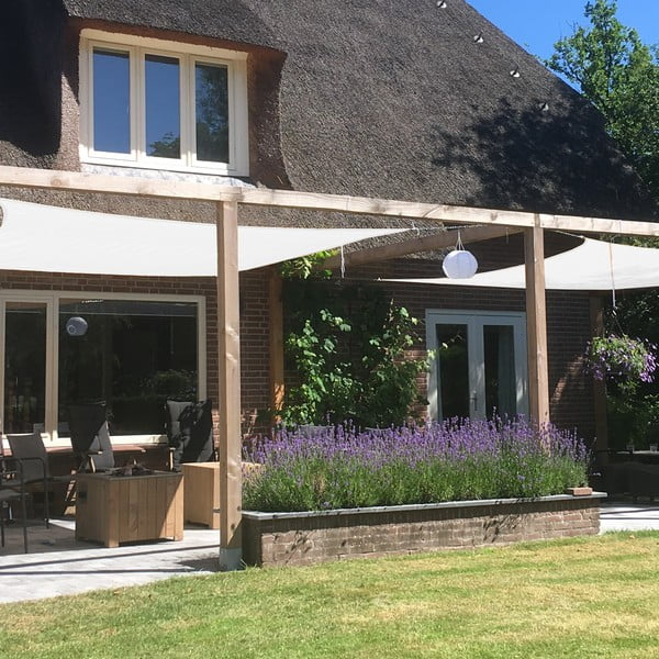 Balts trīsstūrveida saules aizsardzības tents Livin 'Outdoor Como, 3,6 m-image-1