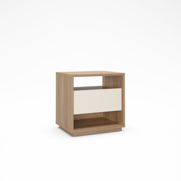 Krēmkrāsas/dabīga toņa naktsskapītis ar ozolkoka imitāciju Dennis – Marckeric-image-2