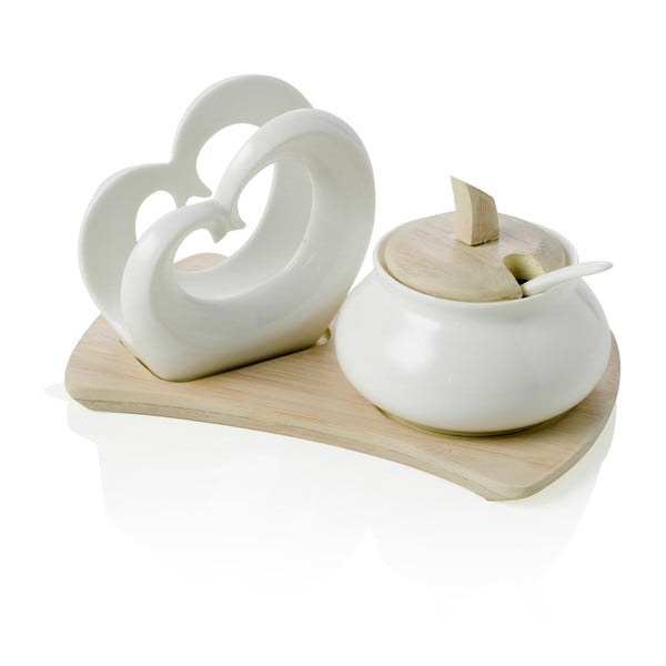 Porcelāna un bambusa salvešu turētāja komplekts Brandani Double Heart -image-1