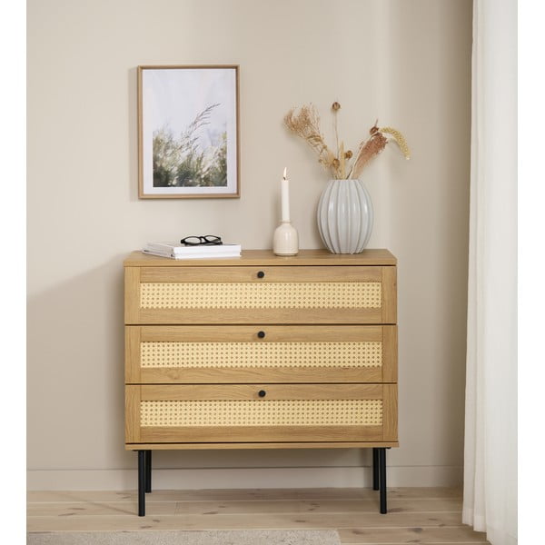 Dabīga toņa zema kumode ar ozolkoka imitāciju 80x75 cm Pensacola – Unique Furniture-image-1