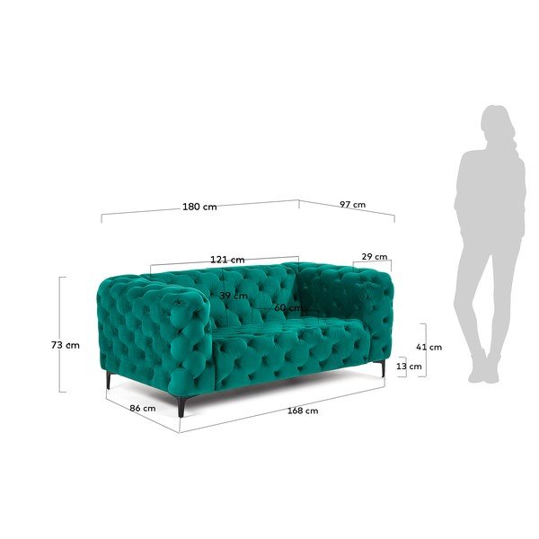 Zaļš 2 sēdvietu dīvāns ar samta izskatu La Forma Maisha-image-2
