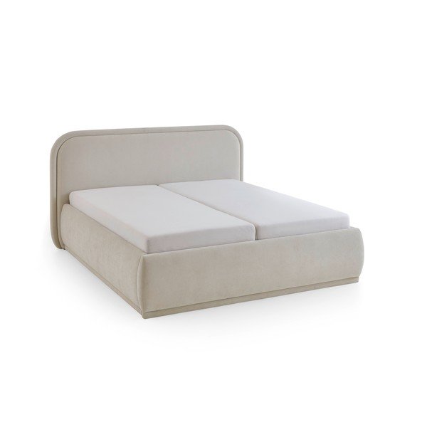 Krēmkrāsas polsterēta divvietīga gulta ar veļas kasti ar redelēm 160x200 cm Soma – Meise Möbel-image-4