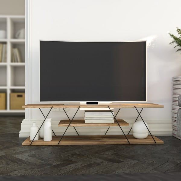 Dabīga toņa TV galdiņš ar riekstkoka imitāciju 120x33 cm Canaz – Kalune Design-image-1