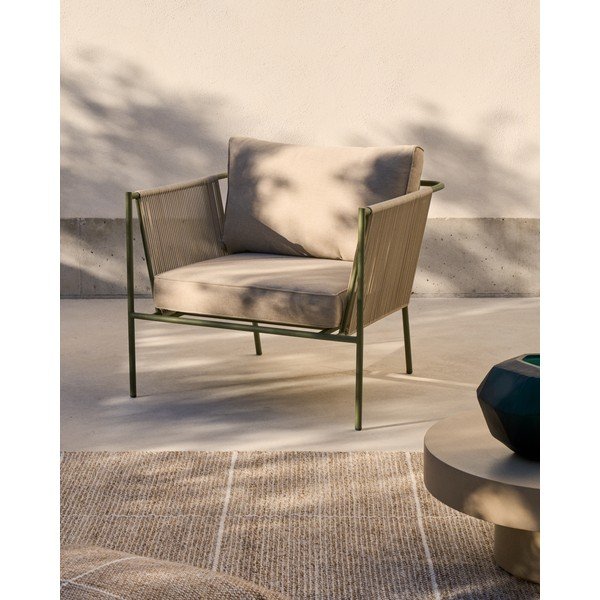 Zaļš/bēšs metāla dārza atpūtas krēsls Zivia – Kave Home-image-1