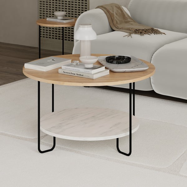 Dabīga toņa apaļš žurnālgaldiņš ar ozolkoka imitācijas galda virsmu ø 80 cm Tonka – Marckeric-image-4