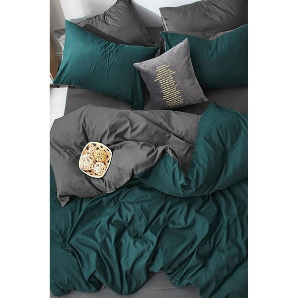 Zilganzaļa/pelēka kokvilnas  gultas veļa vienvietīgai gultai 160x220 cm – Mila Home