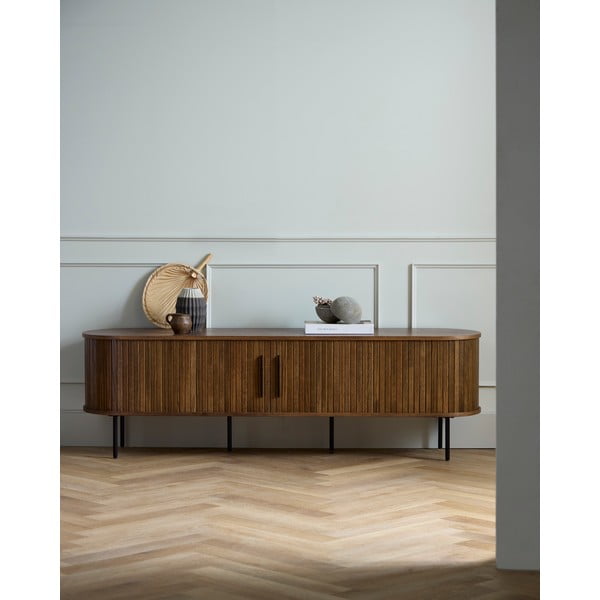 Brūns TV galdiņš ar ozolkoka imitāciju 180x56x45 cm Nola – Unique Furniture-image-1
