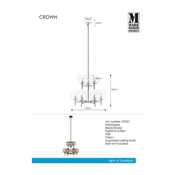 Griestu lampa Markslöjd Crown Pendant L Smoke 9L-image-1