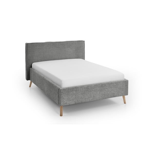 Pelēka polsterēta divvietīga gulta ar veļas kasti un redelēm 140x200 cm Riva – Meise Möbel
