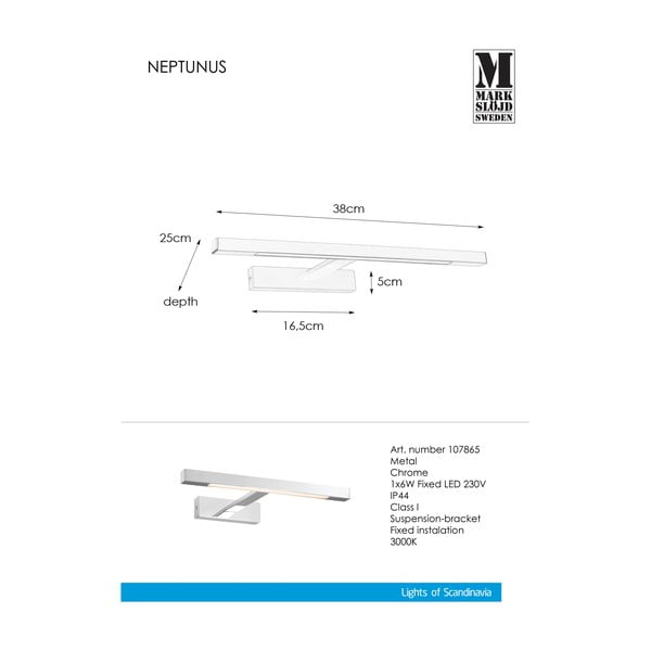 LED sienas lampa sudraba krāsā (garums 38 cm) Neptunus – Markslöjd-image-2