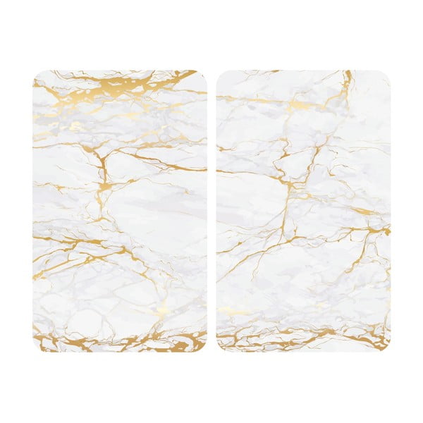 Baltas/zelta krāsas stikla aizsargplāksnes plītij (2 gab.) Wenko Marble, 52 x 30 cm