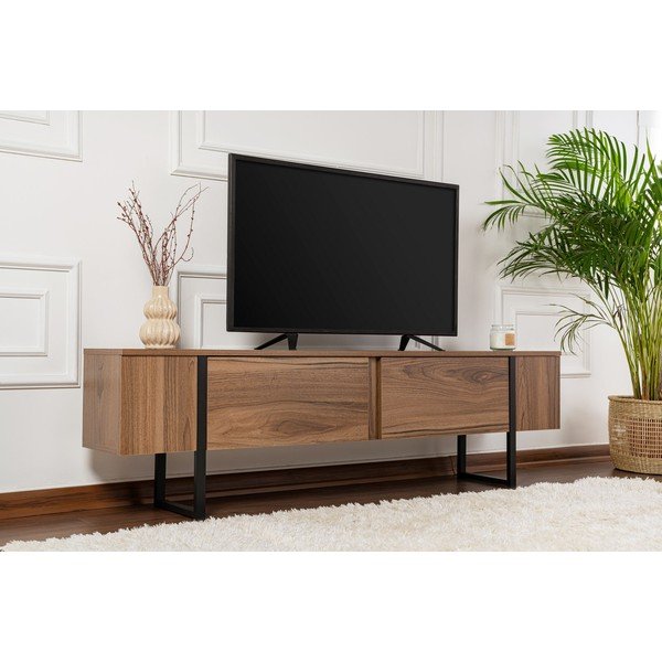 Tumša dabīga toņa TV galdiņš ar riekstkoka imitāciju 180x50x29,5 cm Serenity – Kalune Design-image-3