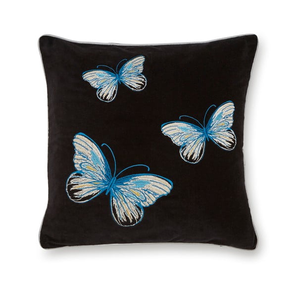 Melns kokvilnas dekoratīvais spilvens Cooksmart ® Opulence Butterflies, 45 x 45 cm