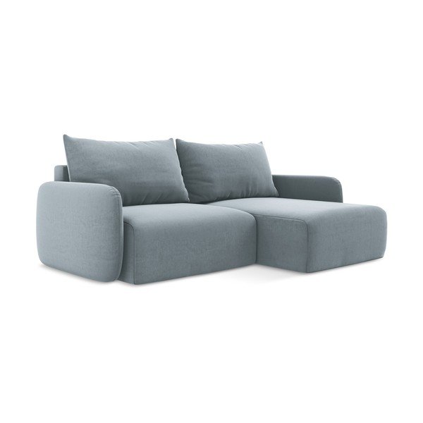 Zils samta salokāms stūra dīvāns ar uzglabāšanas vietu (ar labo stūri/ar zvilni) Kalena – Makamii-image-2