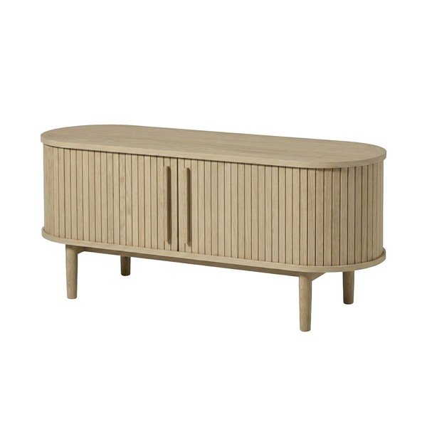 Gaiša dabīga toņa TV galdiņš ar ozolkoka imitāciju 140x56x40 cm Meta – Unique Furniture