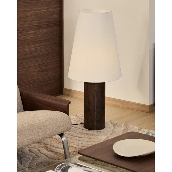 Balta/tumša dabīga toņa stāvlampa ar auduma abažūru (augstums 110 cm) Marga – Kave Home-image-1