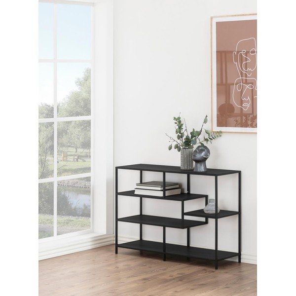 Melns grāmatu plaukts ar oškoka imitāciju 114x78 cm Seaford – Actona-image-4