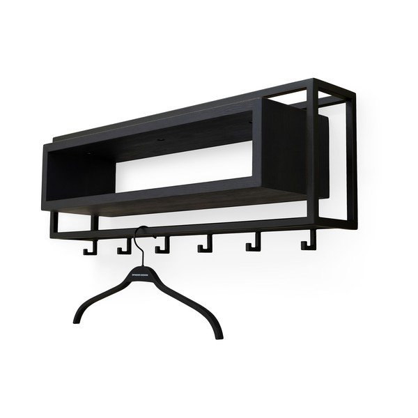 Melns ozola masīvkoka sienas pakaramais ar plauktu 78 cm School – Spinder Design