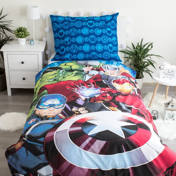 Kokvilnas bērnu gultas veļa ar spīduma efektu 140x200 cm Avengers – Jerry Fabrics-image-1