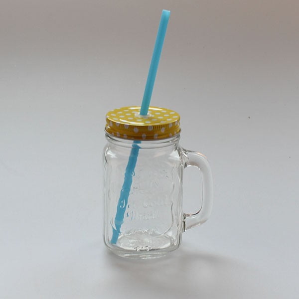 Glāze ar dzeltenu vāku un zilu salmiņu Dakls, 450 ml