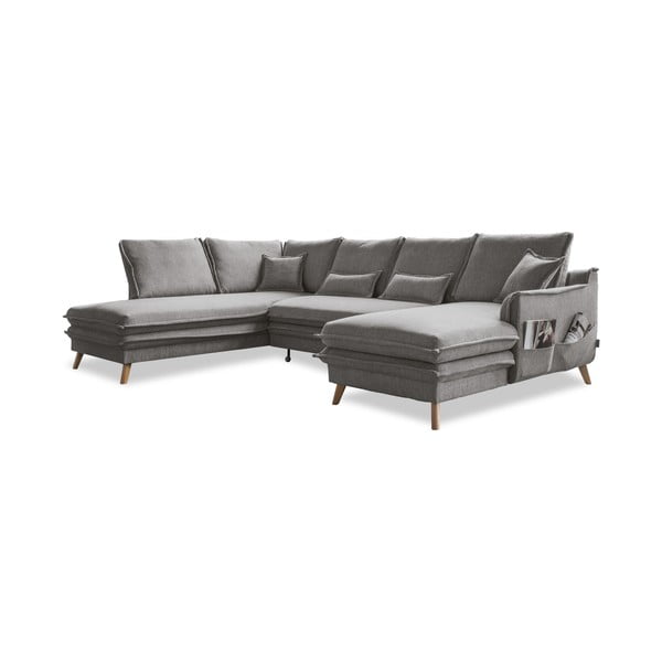 Pelēks salokāms stūra dīvāns (ar kreiso stūri/U veida) Charming Charlie – Miuform