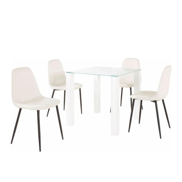 Ēdamgalds un 4 balti krēsli Støraa Dante, galda garums 80 cm
