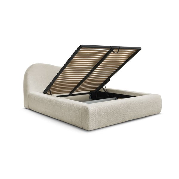 Bēša polsterēta divvietīga gulta ar veļas kasti ar redelēm 180x200 cm Orlane – Bobochic Paris-image-3