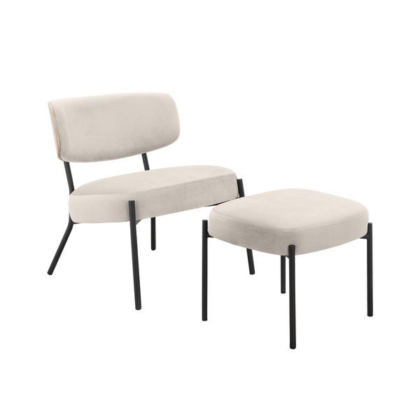 Krēmkrāsas samta atpūtas krēsls ar kāju balstu Jerry – Støraa