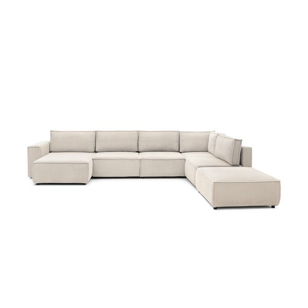 Krēmkrāsas velveta stūra dīvāns (ar labo stūri/U veida) Nihad modular – Bobochic Paris