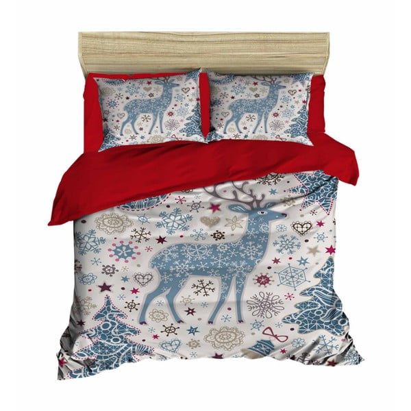 Gultas veļas un gultasveļas komplekts divguļamai gultai Ziemassvētku ziemeļbriedis zils, 200 x 220 cm