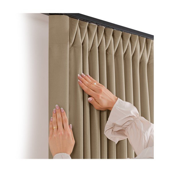 Bēšs samta daļēji gaismu necaurlaidīgs aizkars 200x175 cm Velto – Filumi-image-2