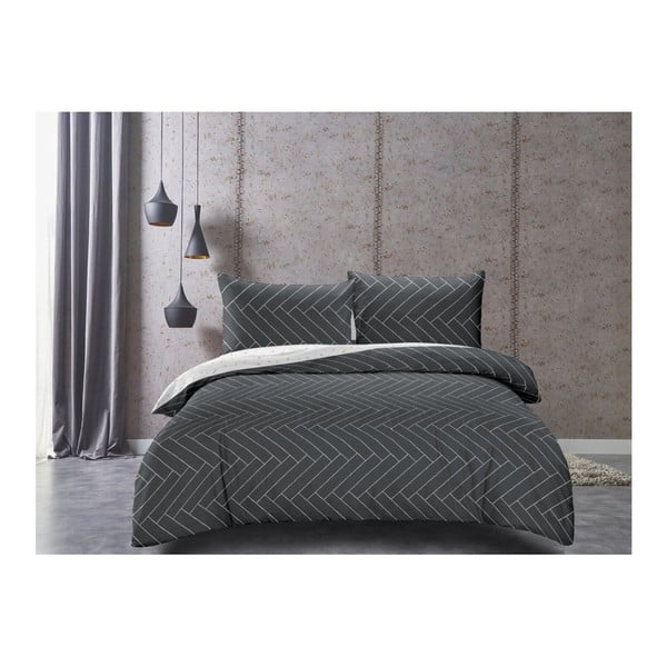 DecoKing Paneļi, pelēki un balti, abpusēji satīna kokvilnas gultasveļa, 155 x 200 cm-image-2