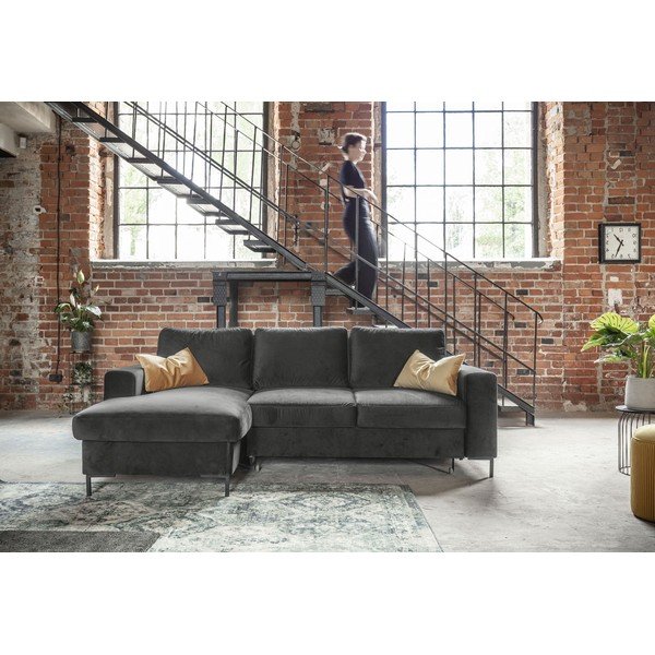 Tumši pelēks samta izlaižams stūra dīvāns Miuform Lofty Lilly, kreisais stūris-image-4