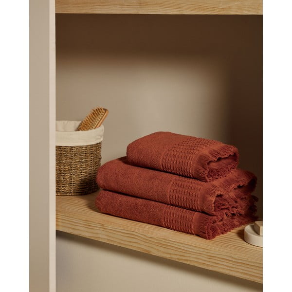 Ķieģeļu sarkans kokvilnas dvielis 50x90 cm Veta – Kave Home-image-1