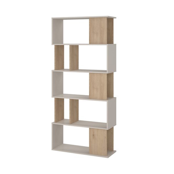 Krēmkrāsas grāmatplaukts ar ozolkoka imitāciju 80x173,5x29,5 cm Maze – Tvilum