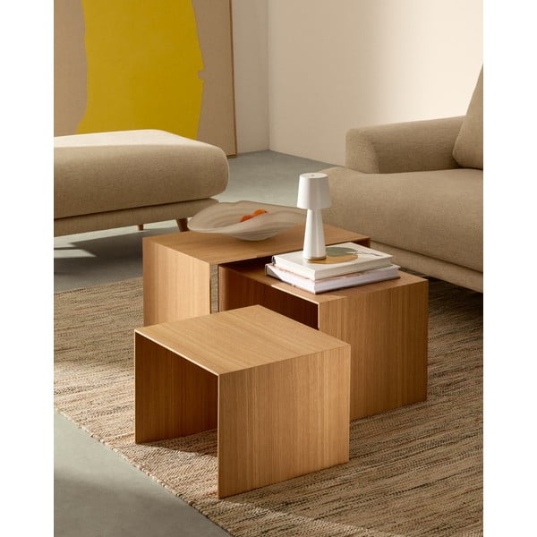 Sānu galdiņi (3 gab.) ar ozolkoka imitāciju 40x60 cm Litto – Kave Home-image-1