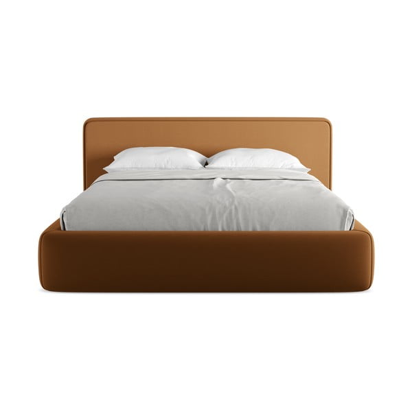 Terakotas oranža polsterēta divvietīga gulta ar veļas kasti un redelēm 160x200 cm Kiana – Makamii-image-4