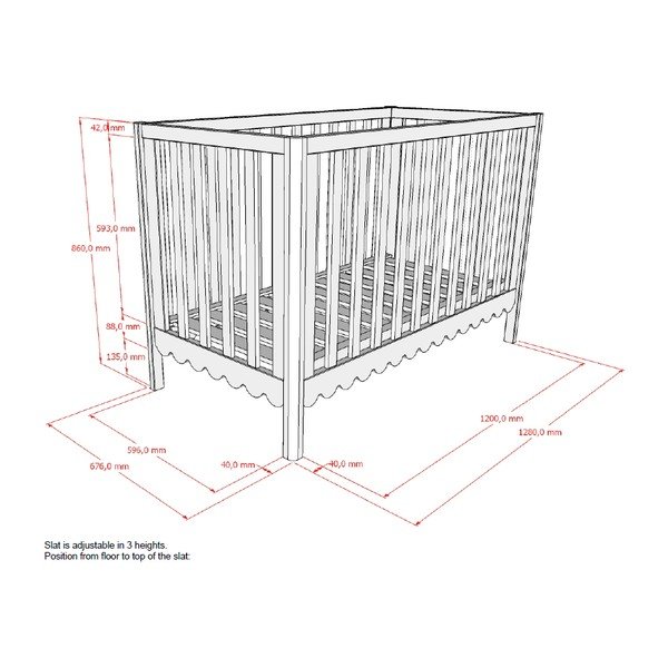 Bēša priedes masīvkoka bērnu gultiņa ar regulējamu augstumu 60x120 cm Swingo – Vipack-image-3
