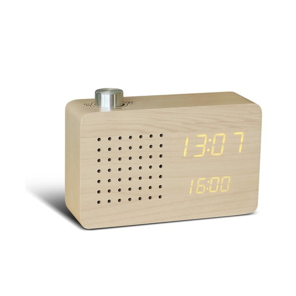 Bēšs modinātājs ar dzeltenu LED displeju un radio Gingko Radio Click Clock