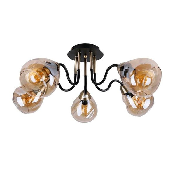 Griestu lampa ar stikla abažūru melnā un zelta krāsā Unica – Candellux Lighting