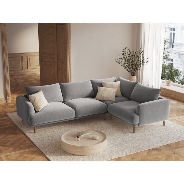 Pelēks samta stūra dīvāns (ar labo stūri/L veida) Naomi – Micadoni -image-1