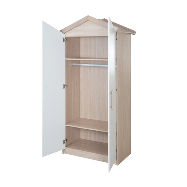 Balts/dabīga toņa bērnu drēbju skapis ar ozolkoka imitāciju 96x190x50 cm Cabane – Roba-image-4
