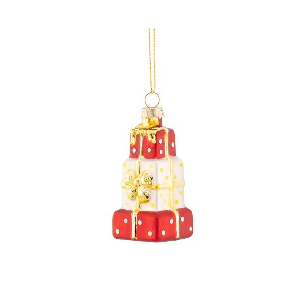 Stikla Ziemassvētku eglītes rotājums 4 cm Stack of Presents – Sass & Belle
